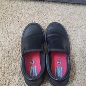 Black slip on slip resistant rubber sole work shoe